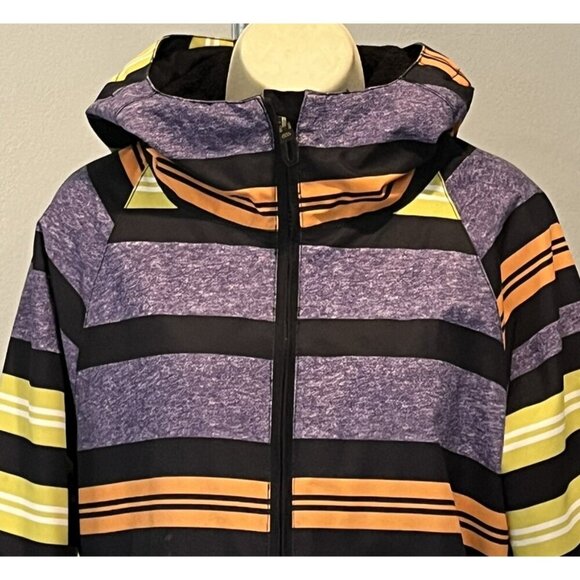 686 Manual Heather Iris Striped Insulated Hooded Zip Ski Snowboard Jacket - Picture 6 of 16